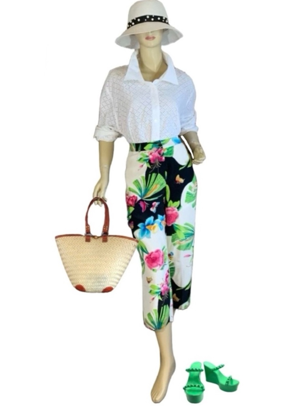 SPENSER JEREMY MULTI-COLOR TROPICAL PRINT SILK CROPPED PANTS (6)